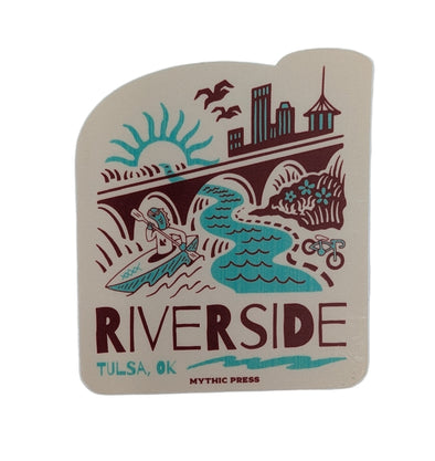 Sticker with 'Riverside, Tulsa, OK' design on a white background