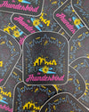 Collection of 'Thunderbird' branded stickers with various designs on a dark background.