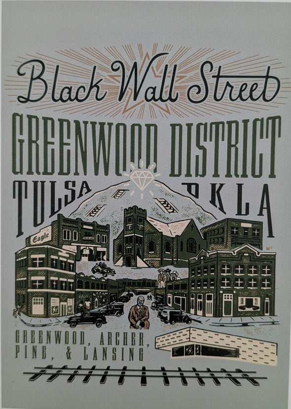 Poster of Black Wall Street Greenwood District in Tulsa, Oklahoma on a light gray background
