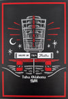 Framed poster of a drive-in theater with red and black border on a white background